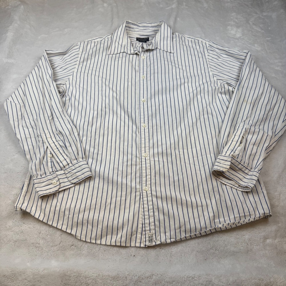 Polo Jeans‎ Co Ralph Lauren Mens XXL Blue White Striped Cotton Button Down Shirt